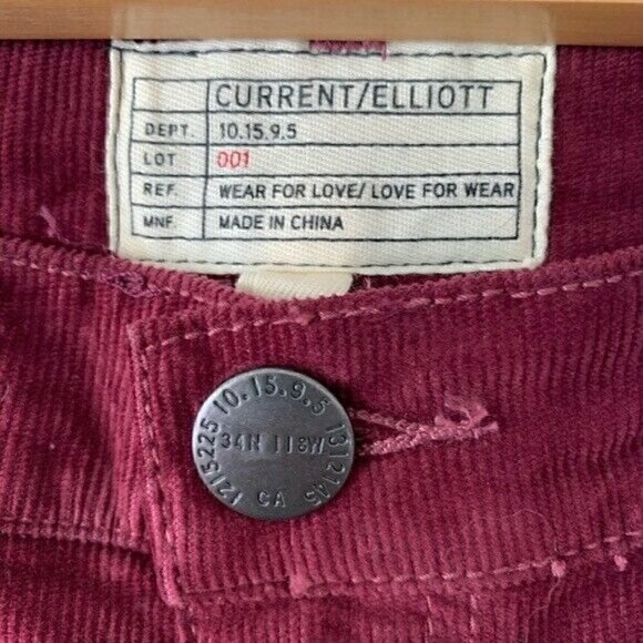 Current/Elliott Pants Size 25 Color Wine NEW $208 The Kick Jeans Womens Corduroy - Picture 4 of 8